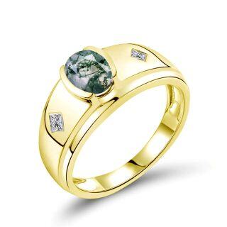 10K Gold Moss Agate With Moissanite Ring-11