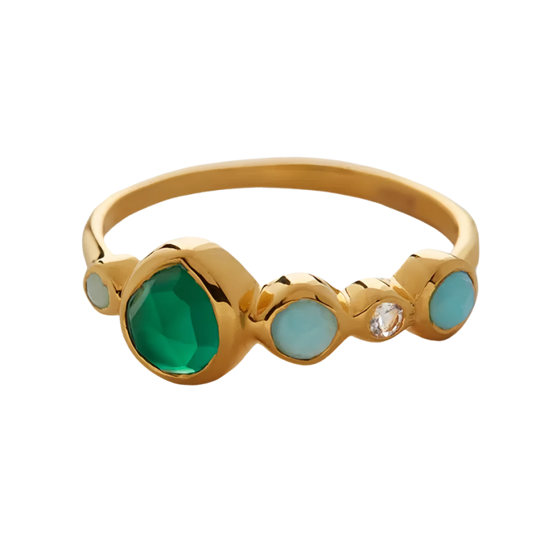 Anel de ouro 10K com várias pedras preciosas-1