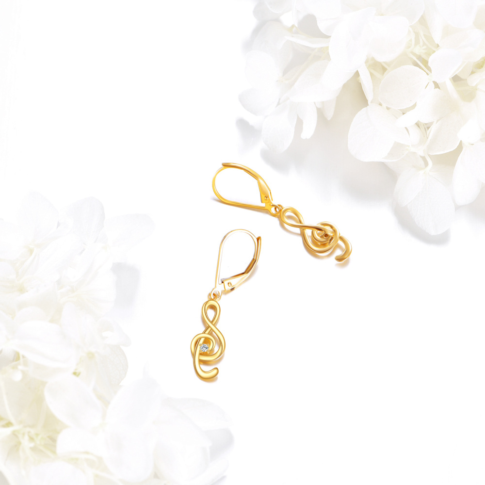 10K Gold Cubic Zirconia Music Symbol Lever-back Earrings-3