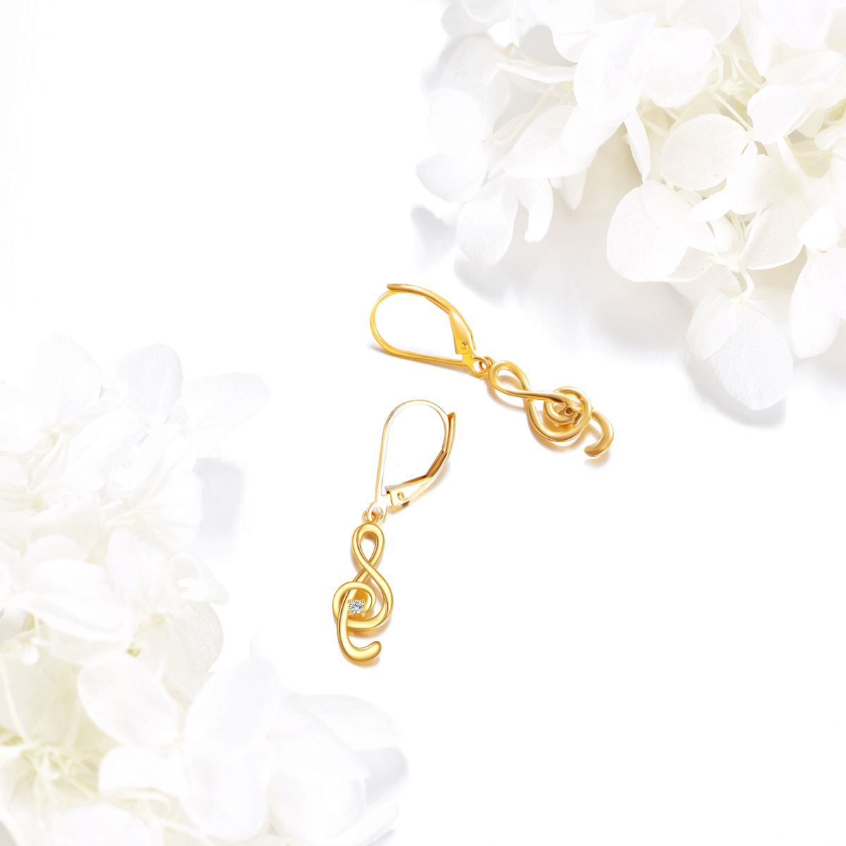 10K Gold Music Symbol Drop Earrings-3