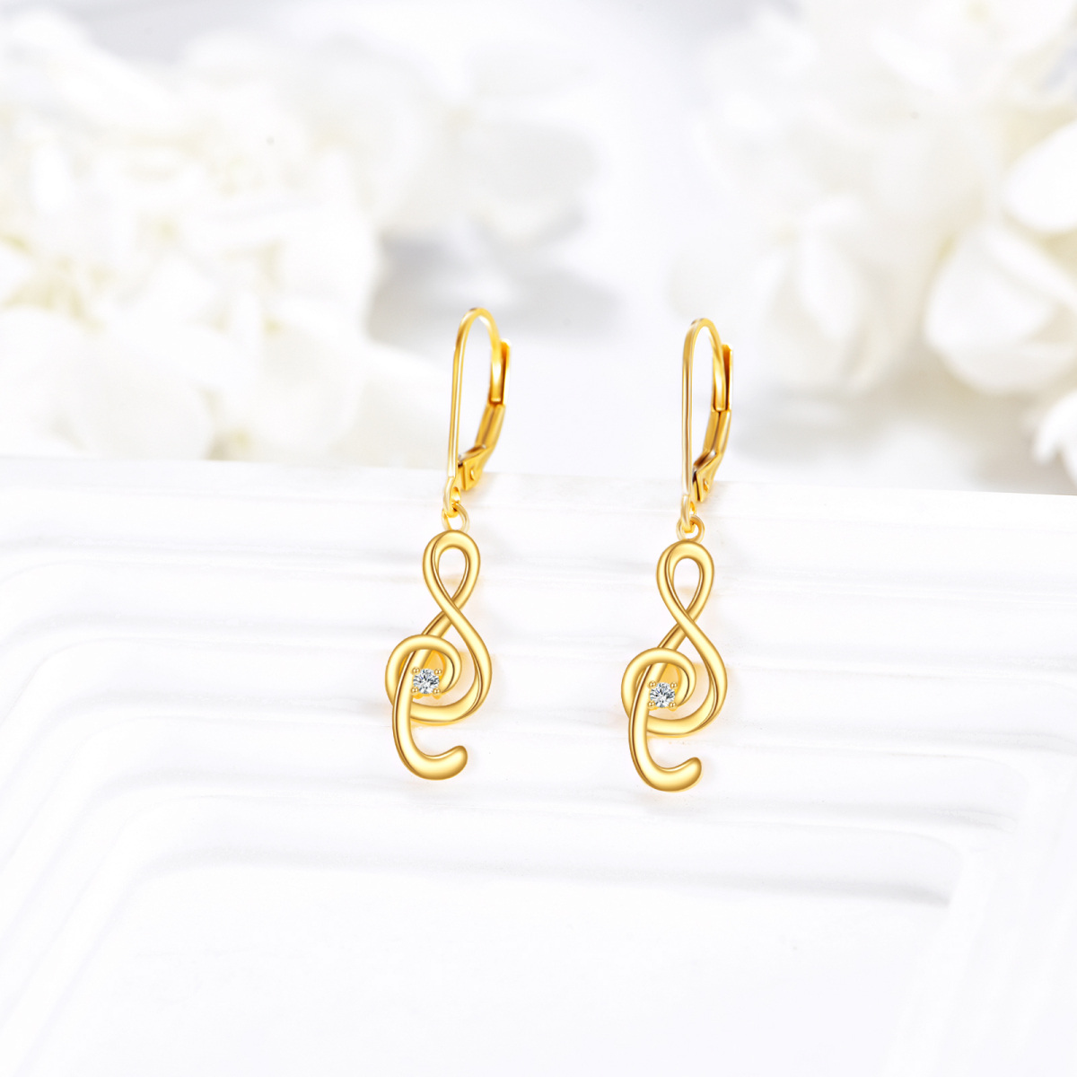 10K Gold Music Symbol Drop Earrings-4