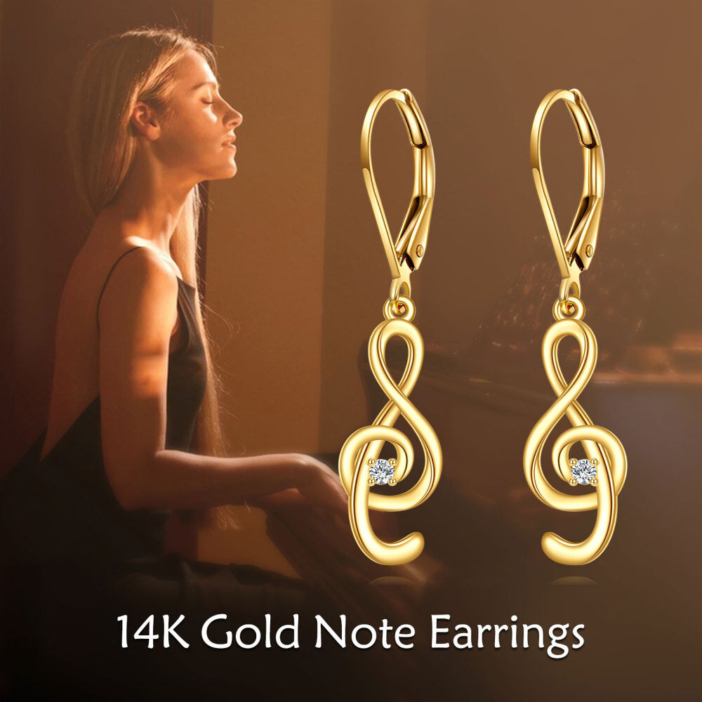 10K Gold Cubic Zirconia Music Symbol Lever-back Earrings-6