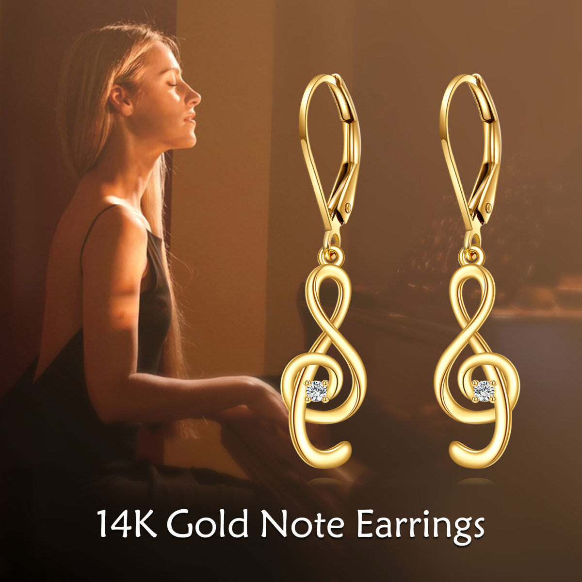 10K Gold Music Symbol Drop Earrings-6