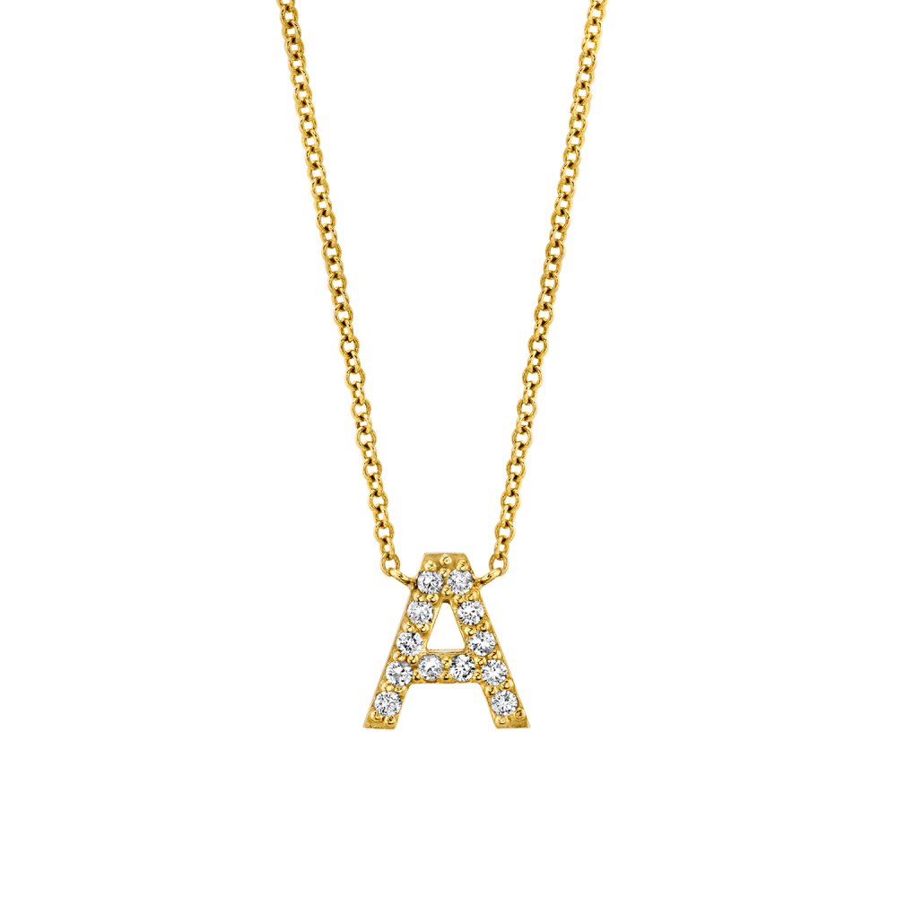 Halskette mit Buchstabenanhänger aus 10 Karat Gold mit natürlichem Diamanten-1