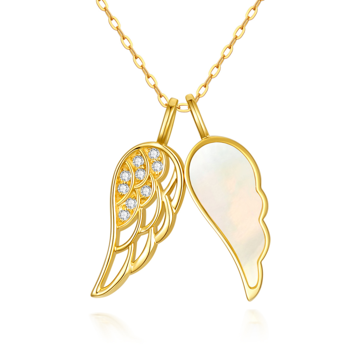 10K Gold Opal Angel Wings Pendant Necklace-1