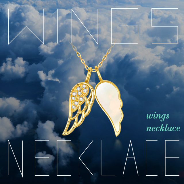 10K Gold Opal Angel Wings Pendant Necklace-6