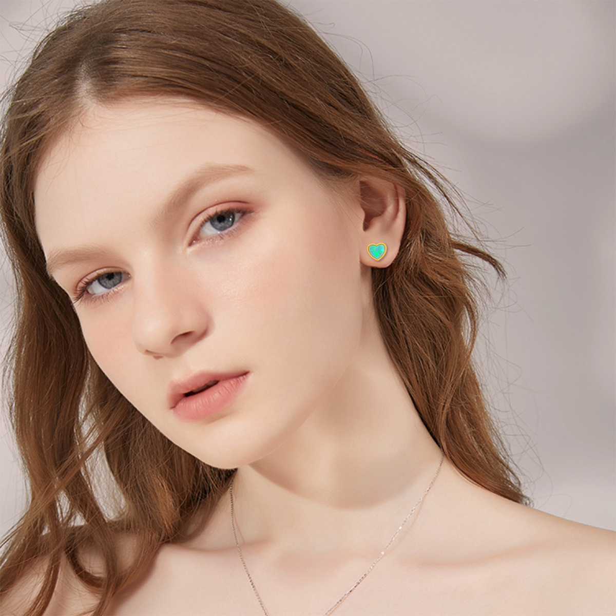 10K Gold Opal Heart Stud Earrings-2