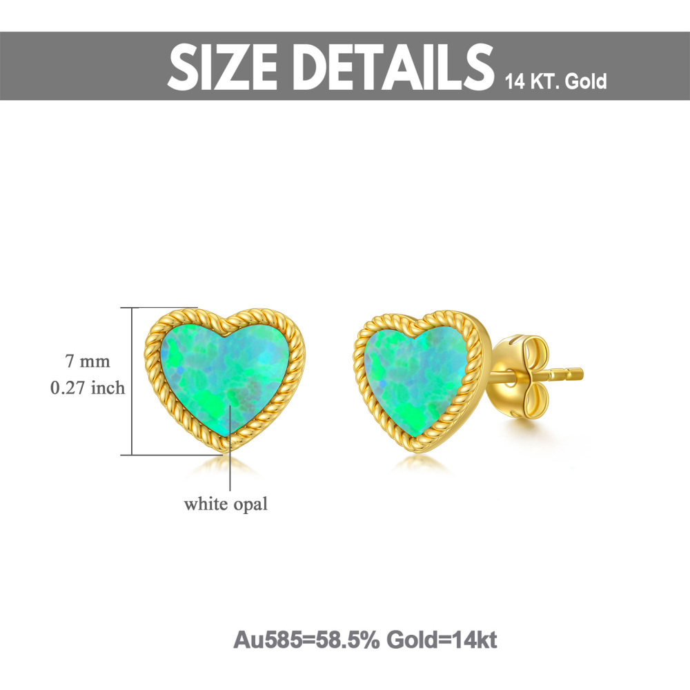 14K Gold Opal Heart Stud Earrings-5