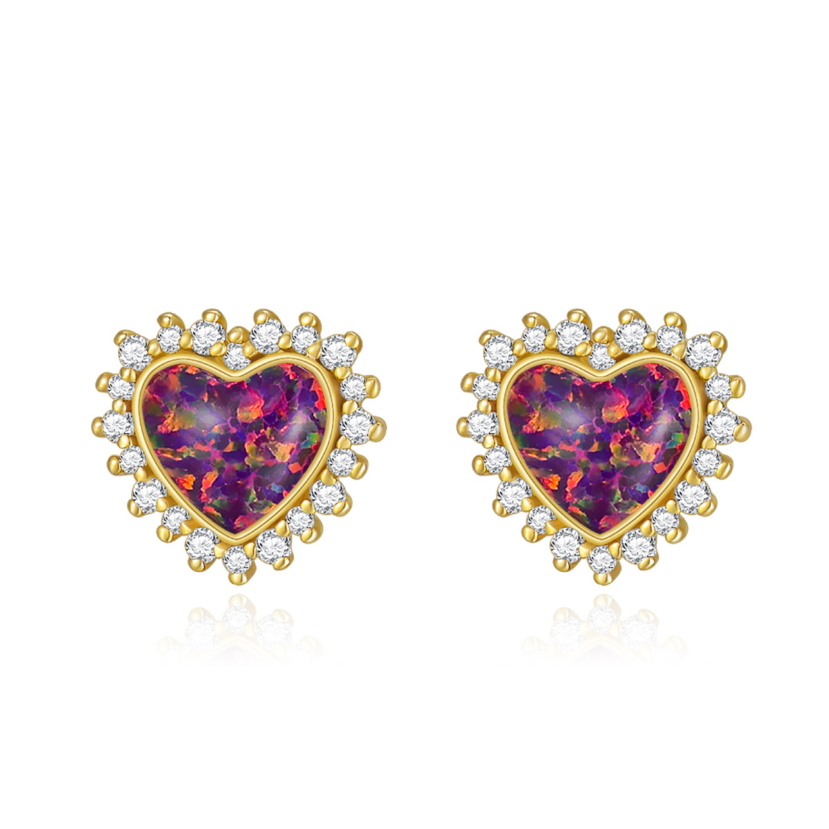 10K Gold Opal Heart Stud Earrings-1