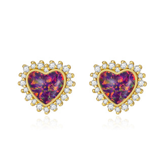 10K Gold Opal Heart Stud Earrings-2