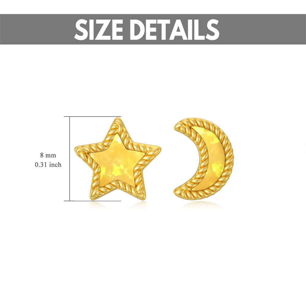 18K Gold Opal Moon & Star Stud Earrings-5