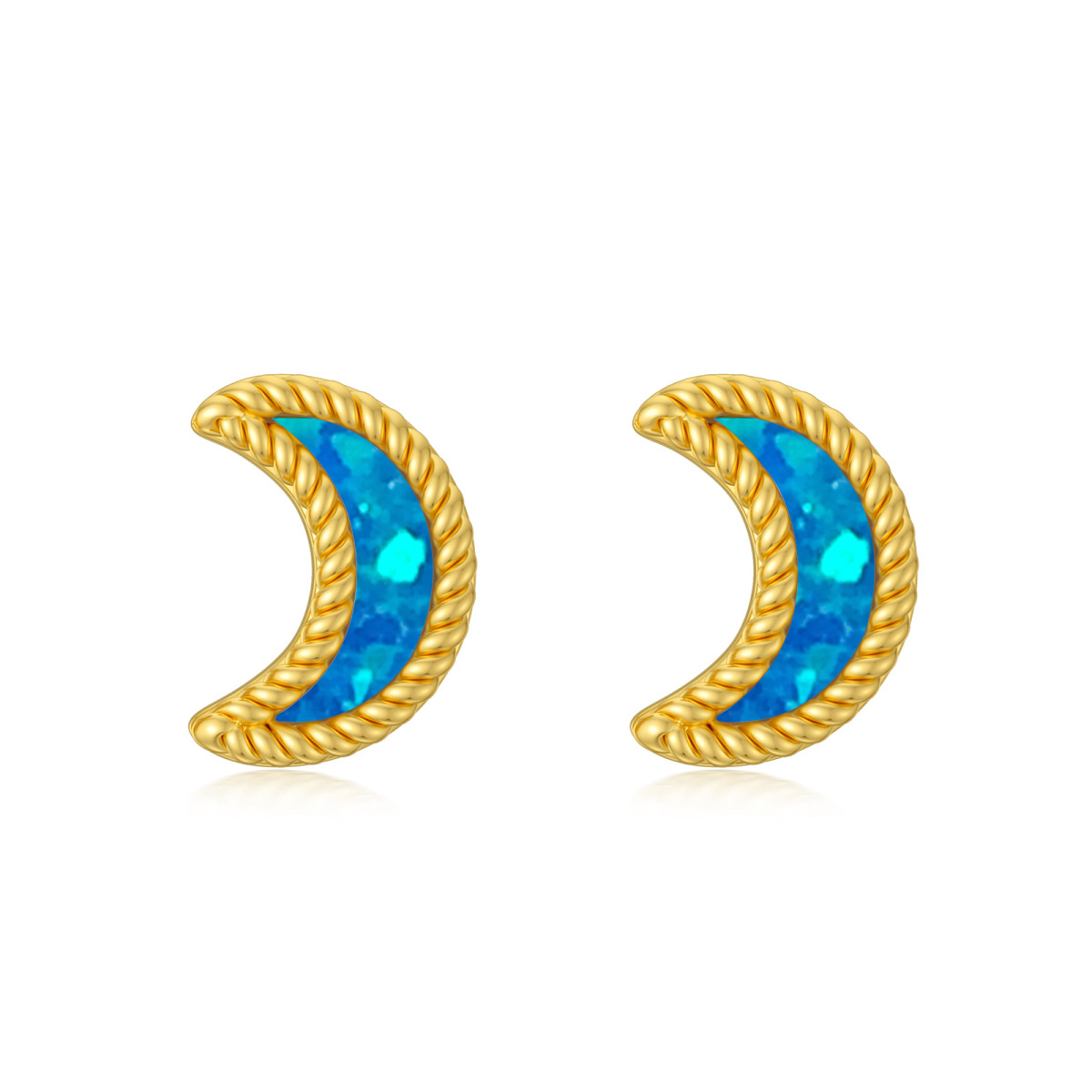 10K Gold Opal Moon Stud Earrings-1