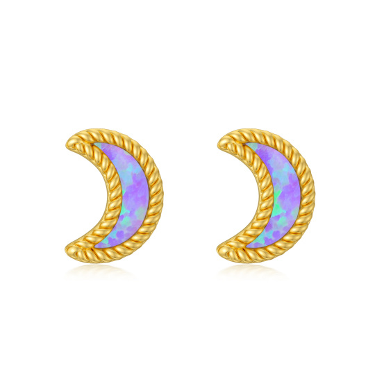 10K Gold Opal Moon Stud Earrings