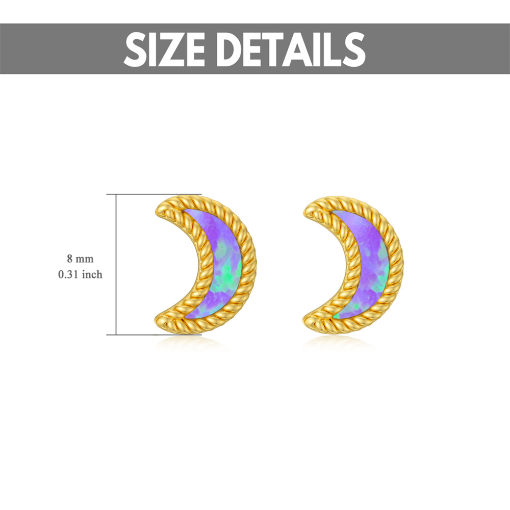 10K Gold Opal Moon Stud Earrings-5