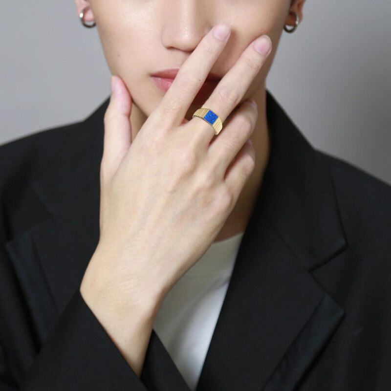 Anello in oro bianco 10K con opale per uomo-2