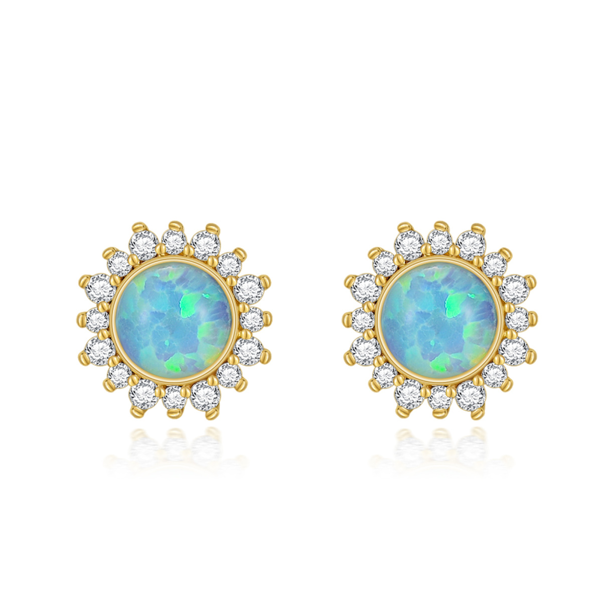 10K Gold Opal Round Stud Earrings-1