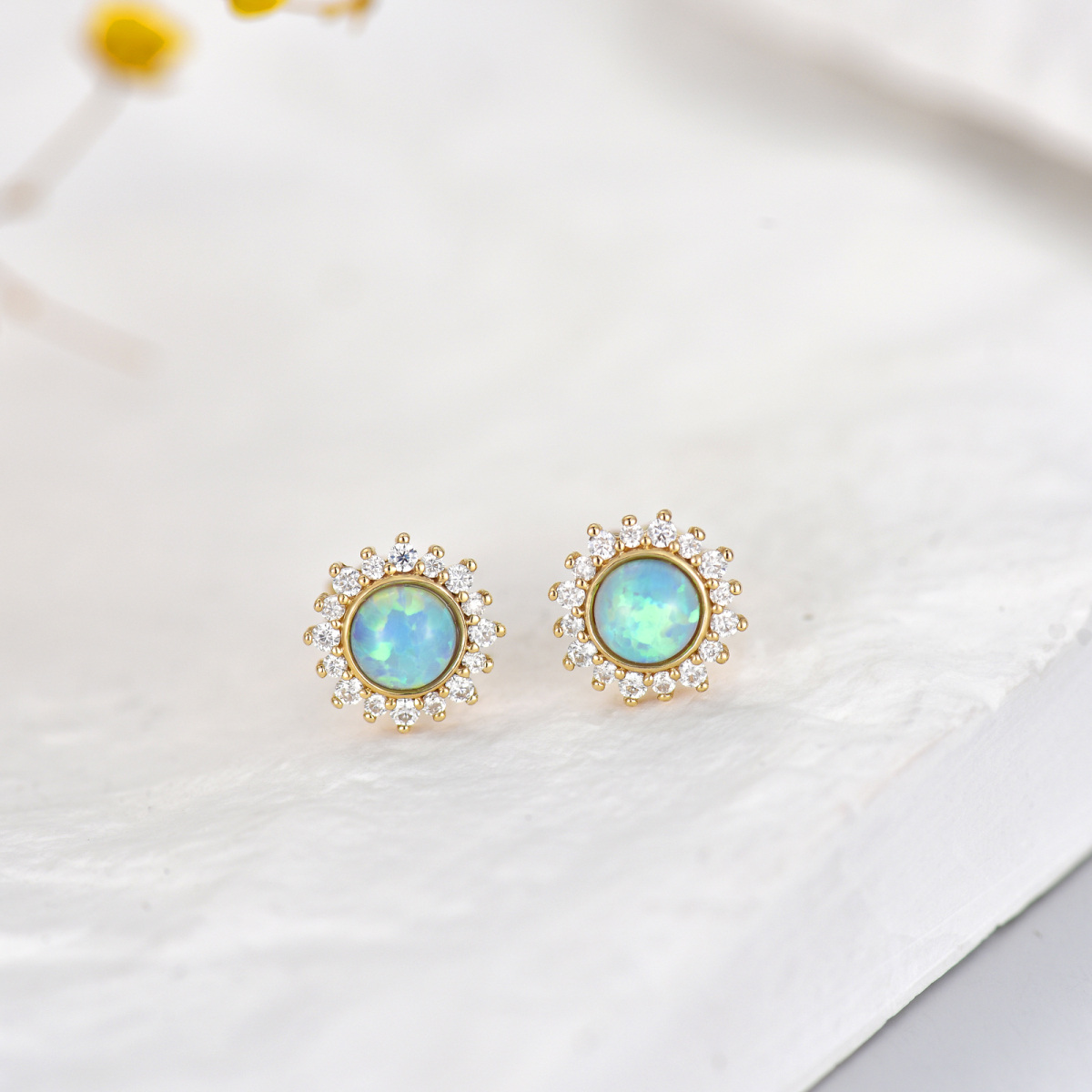 10K Gold Opal Round Stud Earrings-2