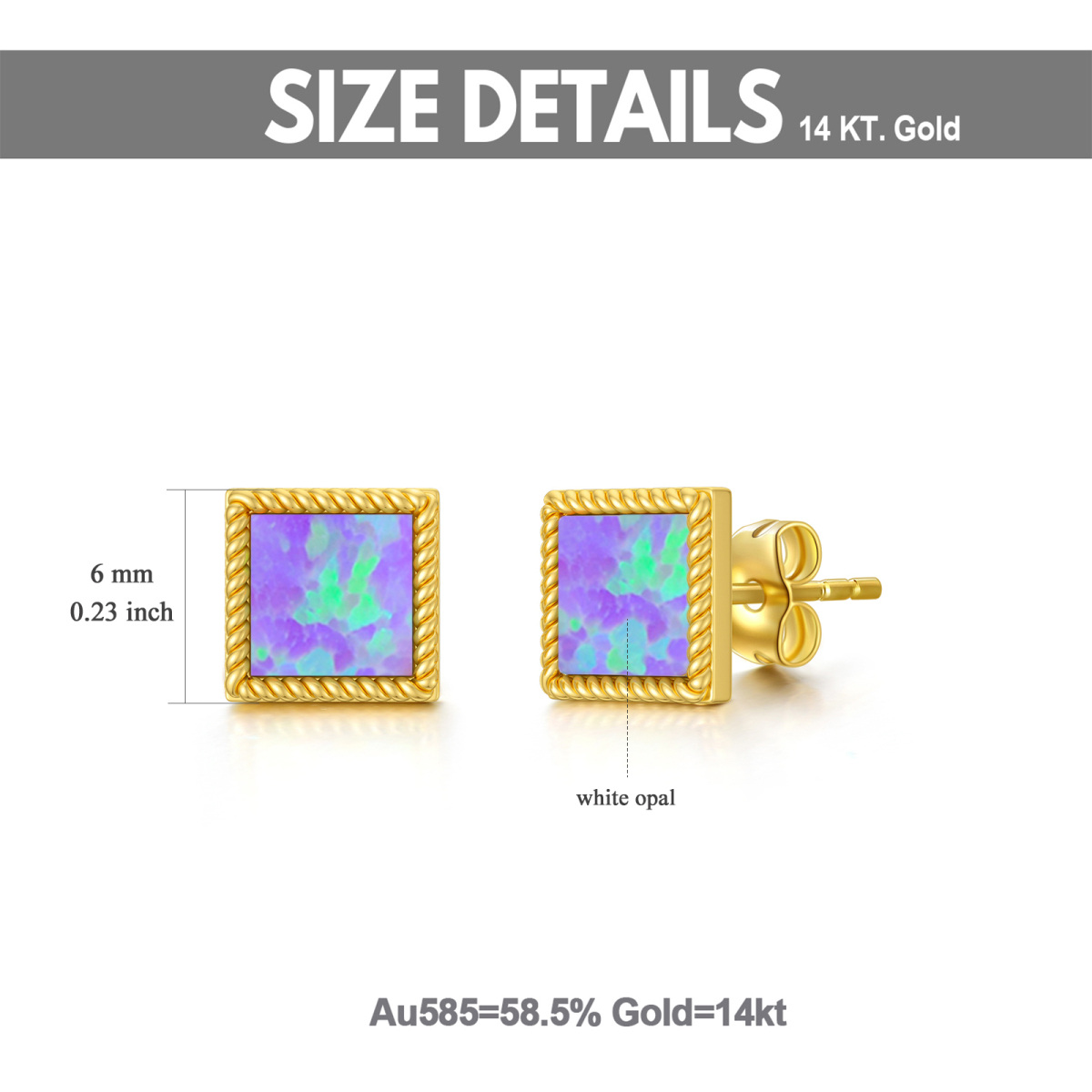 10K Gold Opal Square Stud Earrings-5