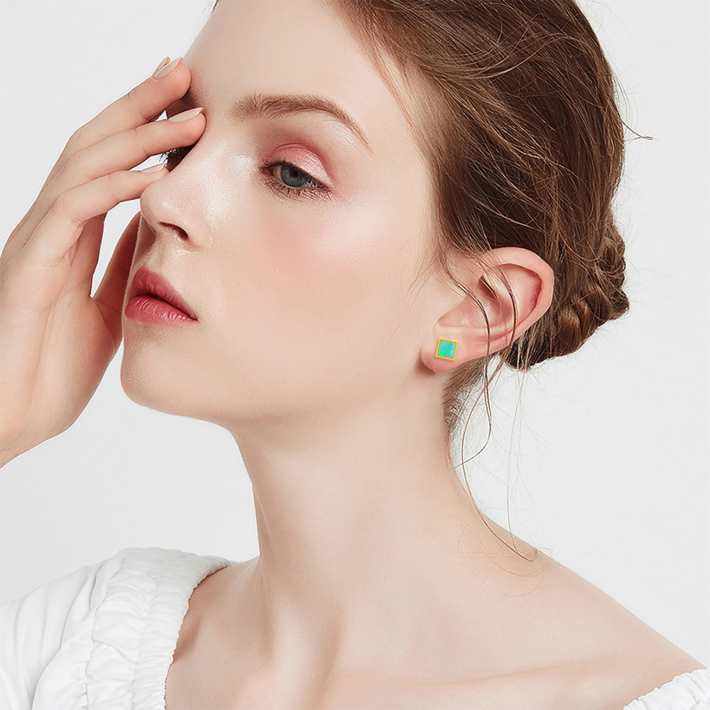 18K Gold Opal Square Stud Earrings-2
