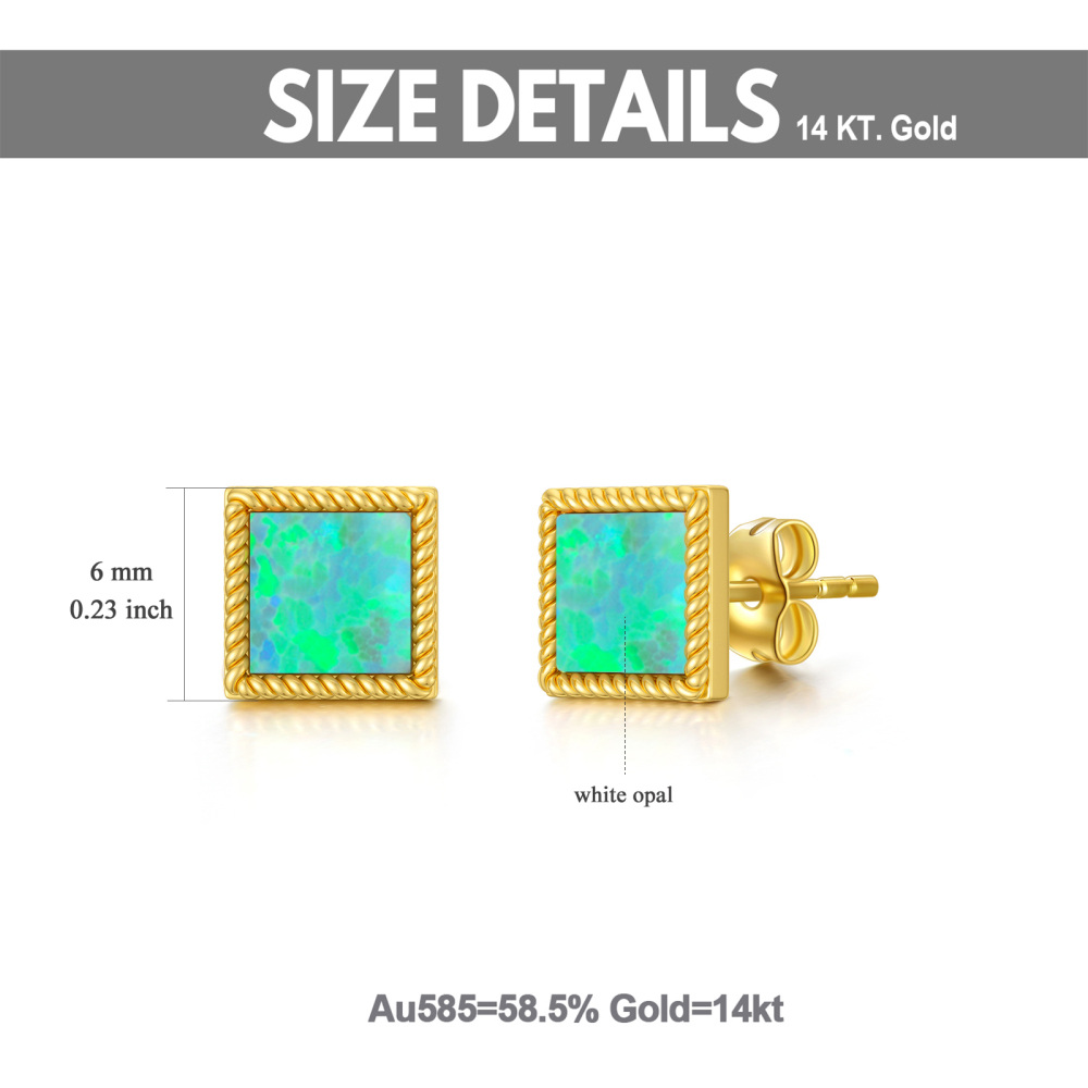 18K Gold Opal Square Stud Earrings-5