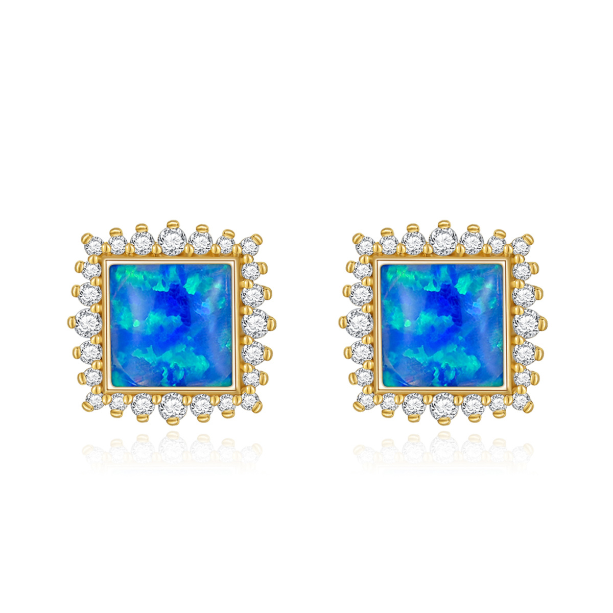 10K Gold Opal Square Stud Earrings-1