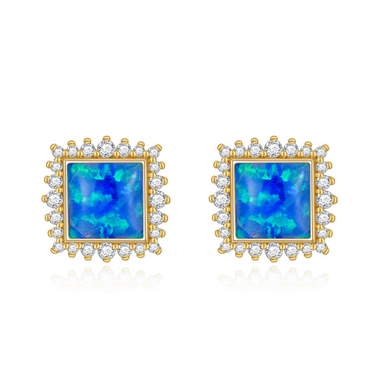 10K Gold Opal Square Stud Earrings