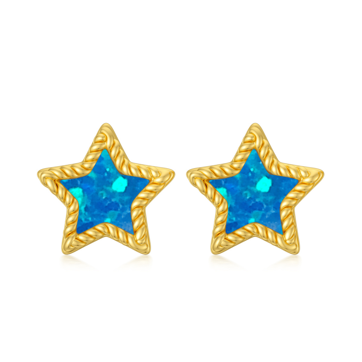 10K Gold Opal Star Stud Earrings-1