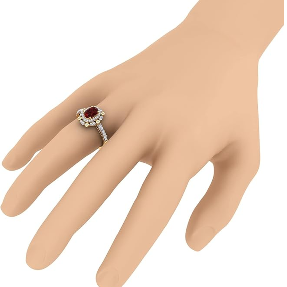 Bague de fiançailles personnalisée en or blanc 10 carats, taille ovale, avec pierres précieuses-2