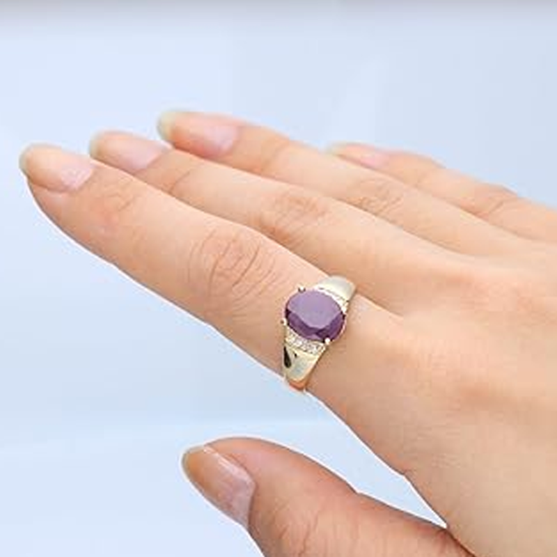 Pierścionek zaręczynowy z owalnym szlifem ze złota 10K i kamieniem szlachetnym-2