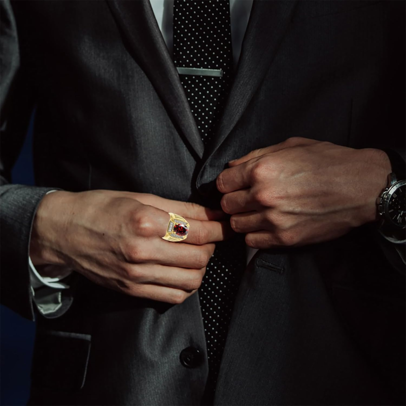 Anel personalizado com pedra preciosa oval em ouro branco 10K para homem.-2