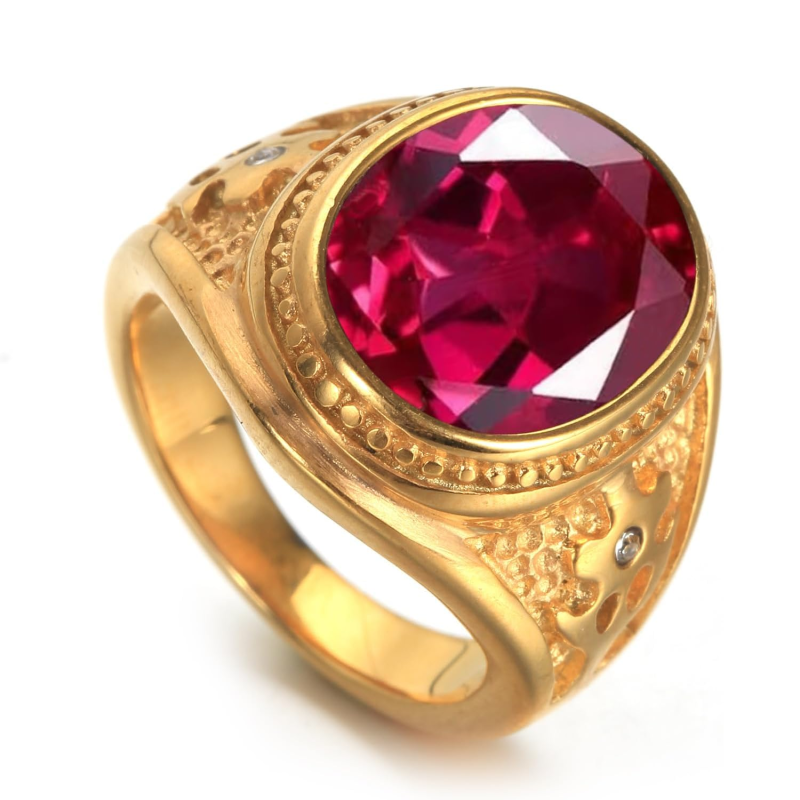 Anel personalizado para homem em ouro 10K com pedra preciosa oval e corte brilhante.-2