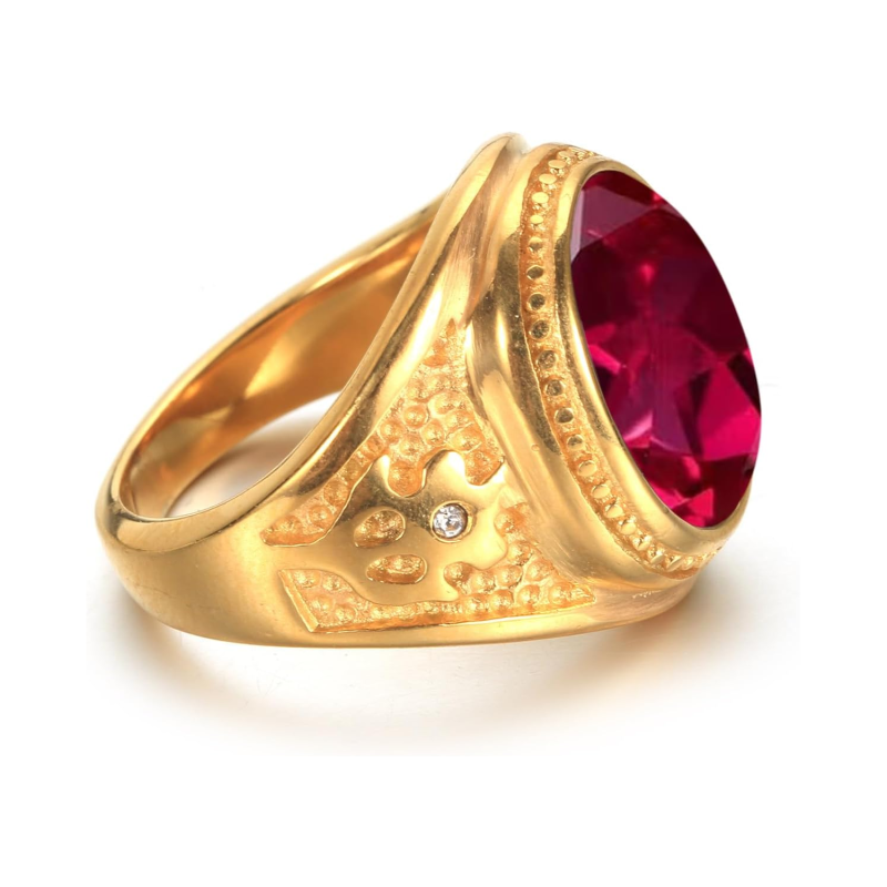 Anel personalizado para homem em ouro 10K com pedra preciosa oval e corte brilhante.-3