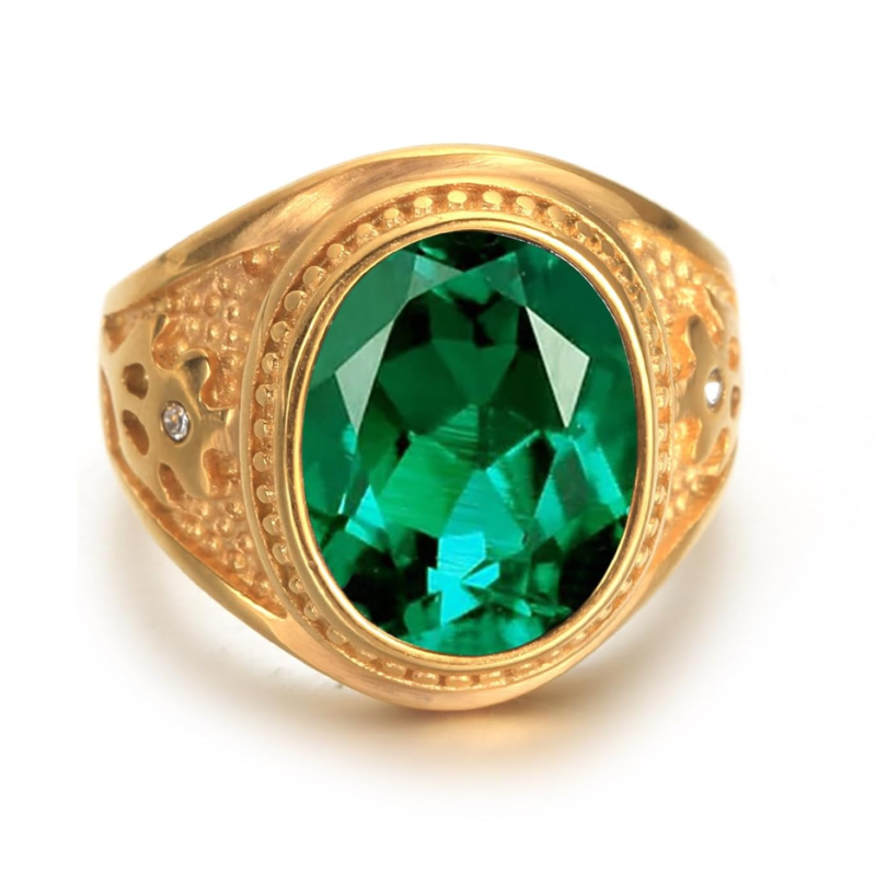 10K Gold Oval Cut Customizable Emerald Statement Band for Men-1