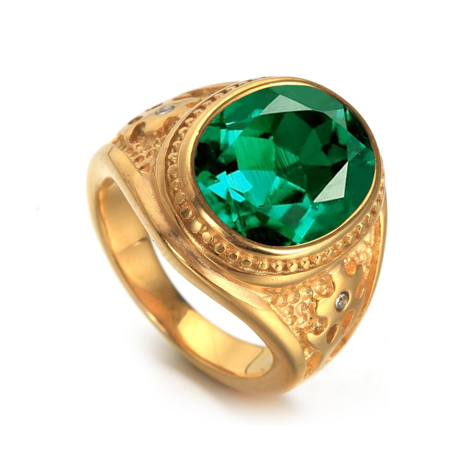 Alliance personnalisable en or rose 18 carats avec émeraude taille ovale pour homme-3