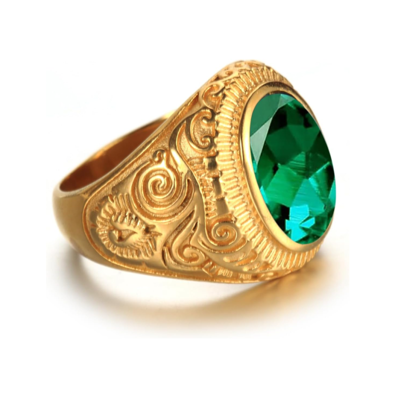 10K White Gold Oval Cut Emerald Wedding Band for Men Best Gift for Husband-4