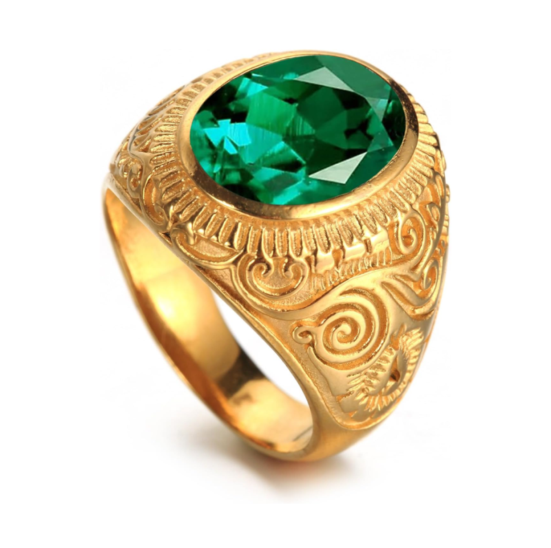 10K White Gold Oval Cut Emerald Wedding Band for Men Best Gift for Husband-3