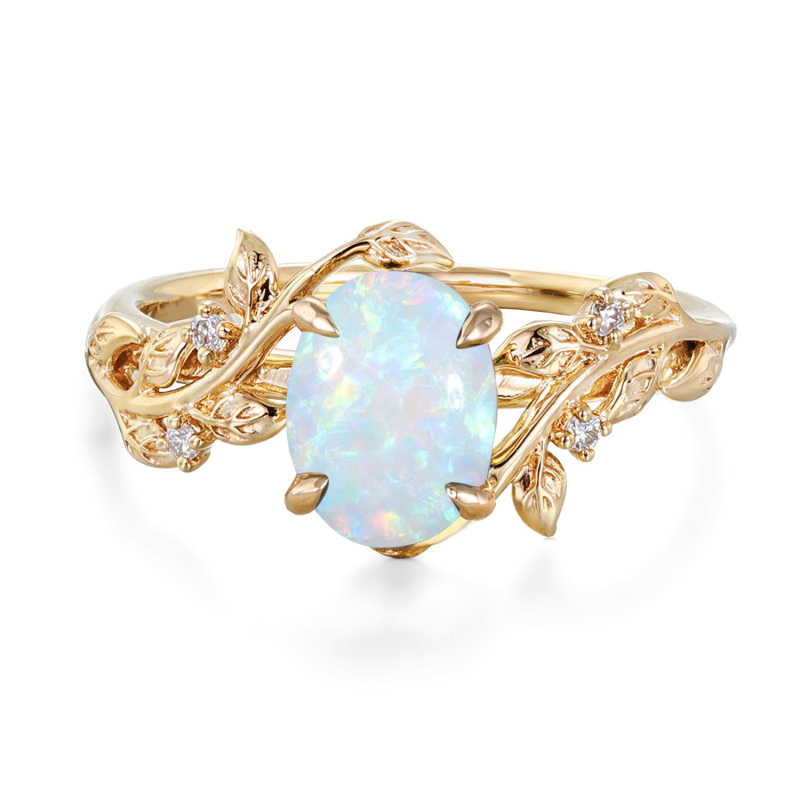 Anillo de compromiso de oro de 10 quilates con corte ovalado de hiedra, piedra de nacimiento inspirada en la naturaleza, hoja de enredadera, estilo art déco, anillos de aniversario de promesa de boda fa-11