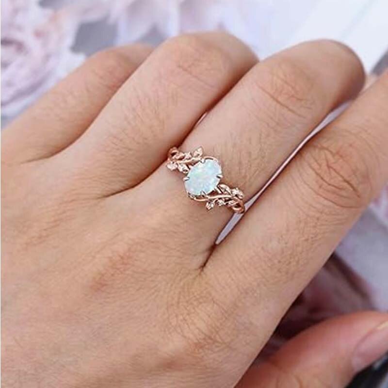 10K Gold Oval Cut Ivy Engagement Ring Nature Inspired Birthstone Leaf Vine Art Deco Wedding Promise Anniversary Rings-2