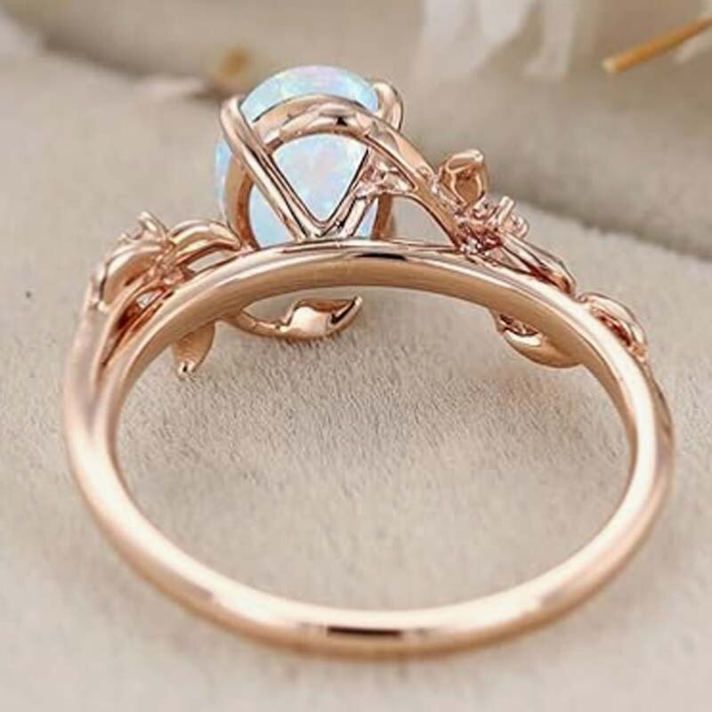 10K Gold Oval Cut Ivy Engagement Ring Nature Inspired Birthstone Leaf Vine Art Deco Wedding Promise Anniversary Rings-4