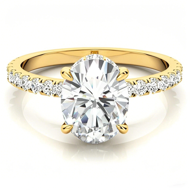 Pierścionek zaręczynowy z owalnym moissanitem ze złota próby 14K-1