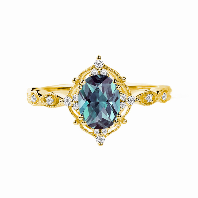 10K Gold Oval Cut Vintage Gemstone & 0.1 CT.T.W. Diamond Ring-1