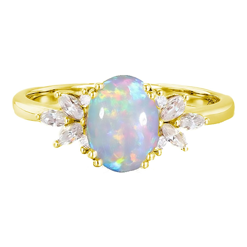 Ovaler Opal aus 10 Karat Gold mit Moissanit-Verlobungsring-1