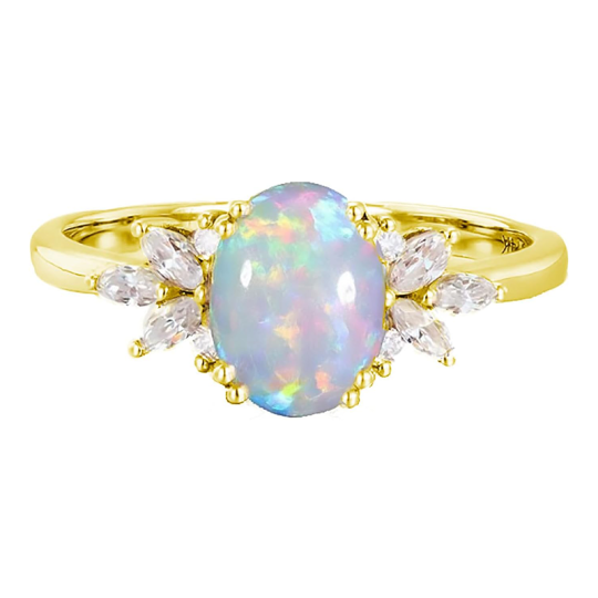 Ovaler Opal aus 10 Karat Gold mit Moissanit-Verlobungsring