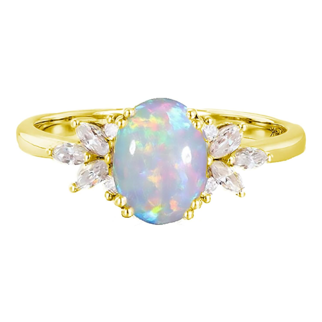 10K Gold Oval Opal With Moissanite Engagement Ring-1