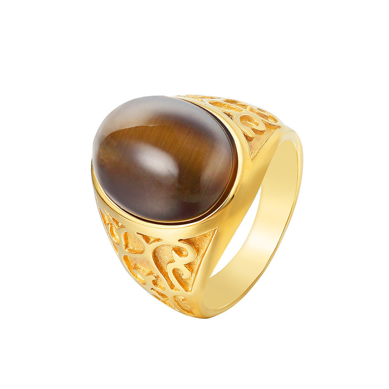 Ovaler Tigerauge-Ring aus 10 Karat Gold für Männer-1