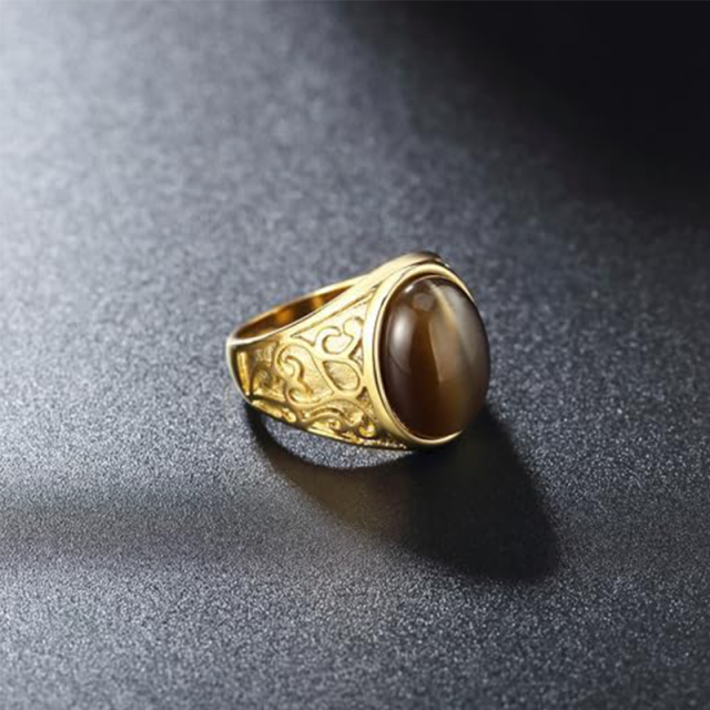 Ovaler Tigerauge-Ring aus 10 Karat Gold für Männer-2