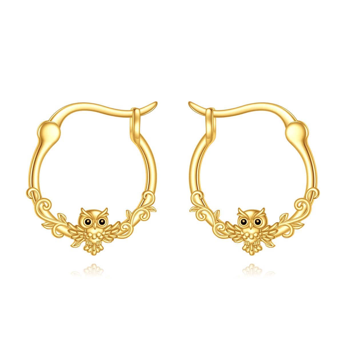 10K Gold Owl Hoop Earrings-1