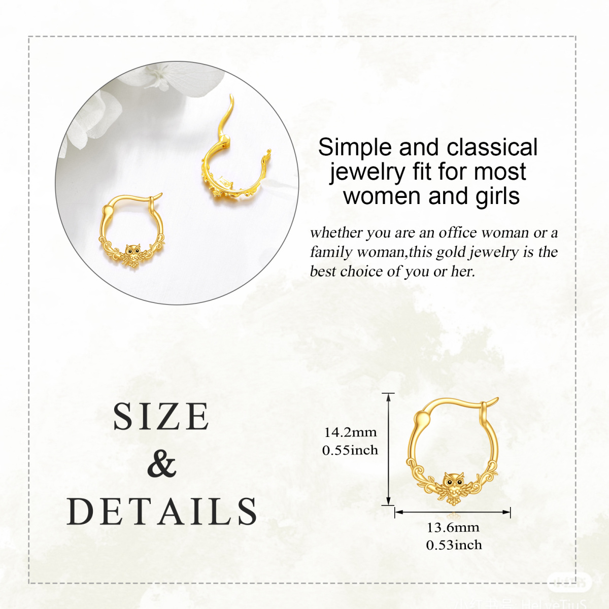 10K Gold Owl Hoop Earrings-5