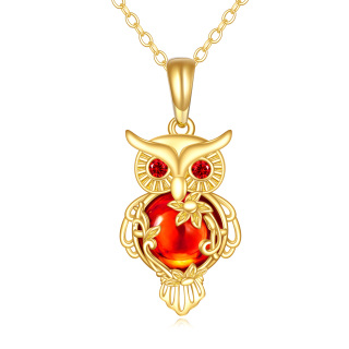 10K Gold Cubic Zirconia Owl Pendant Necklace-10