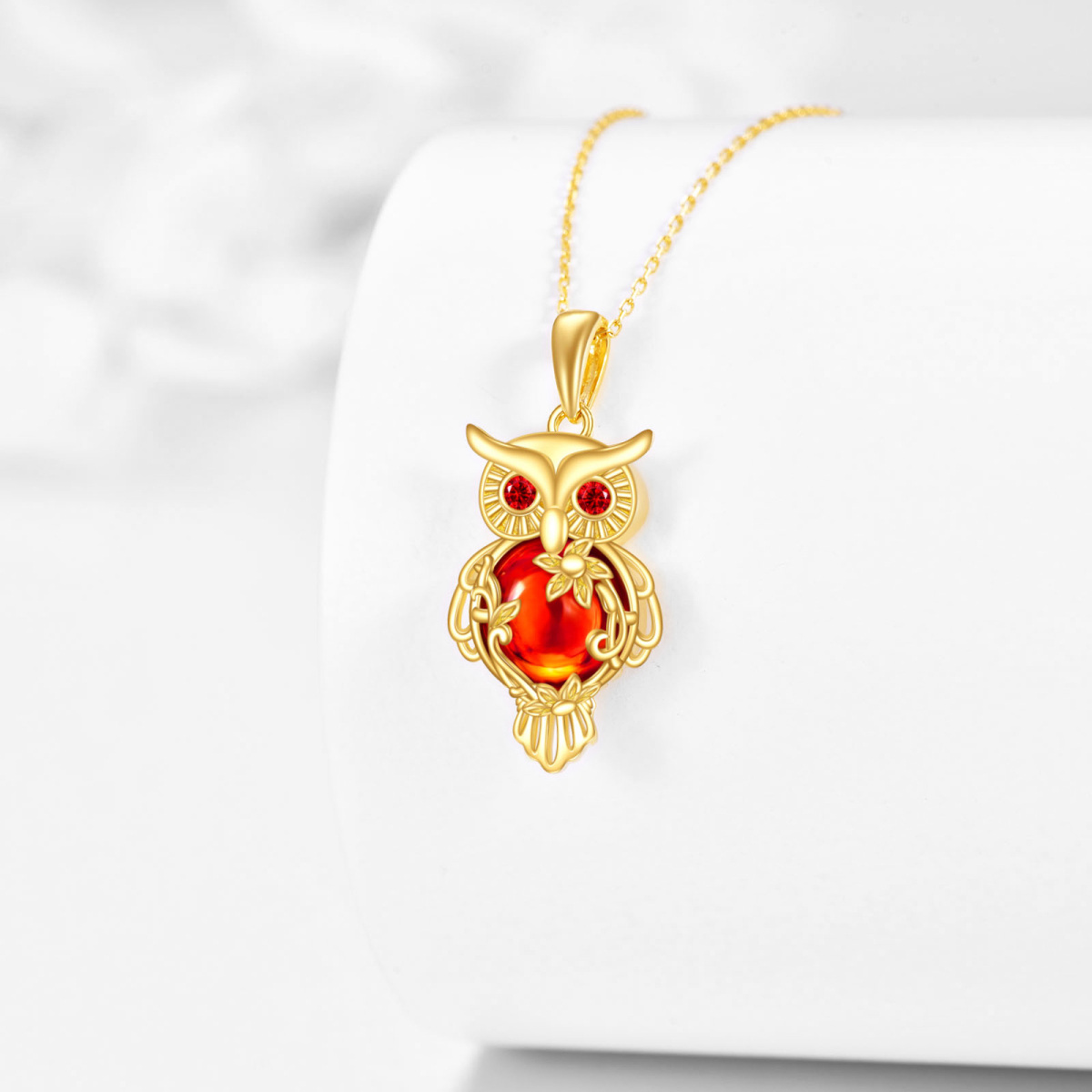 10K Gold Cubic Zirconia Owl Pendant Necklace-3